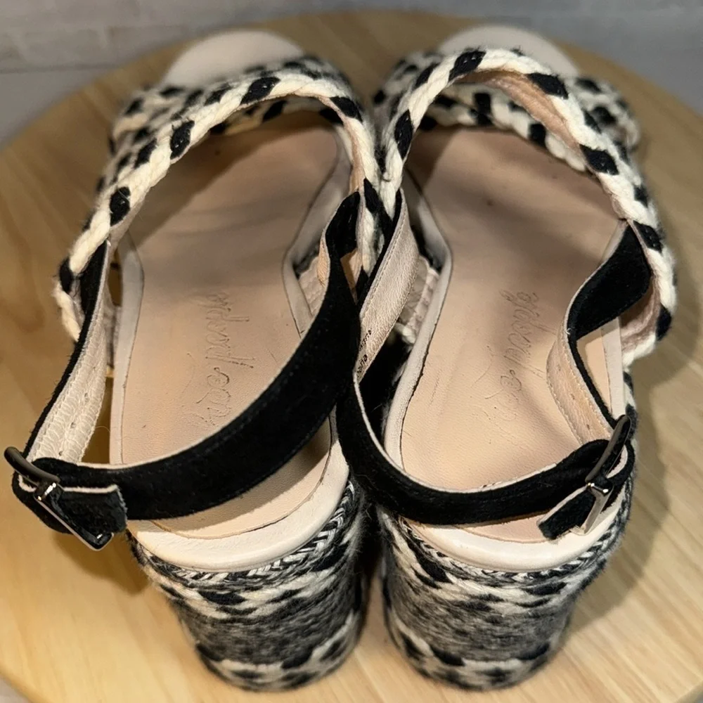 Free People Dolce Platform Wedge Woven Black White Boho Espadrille Sandal Shoes